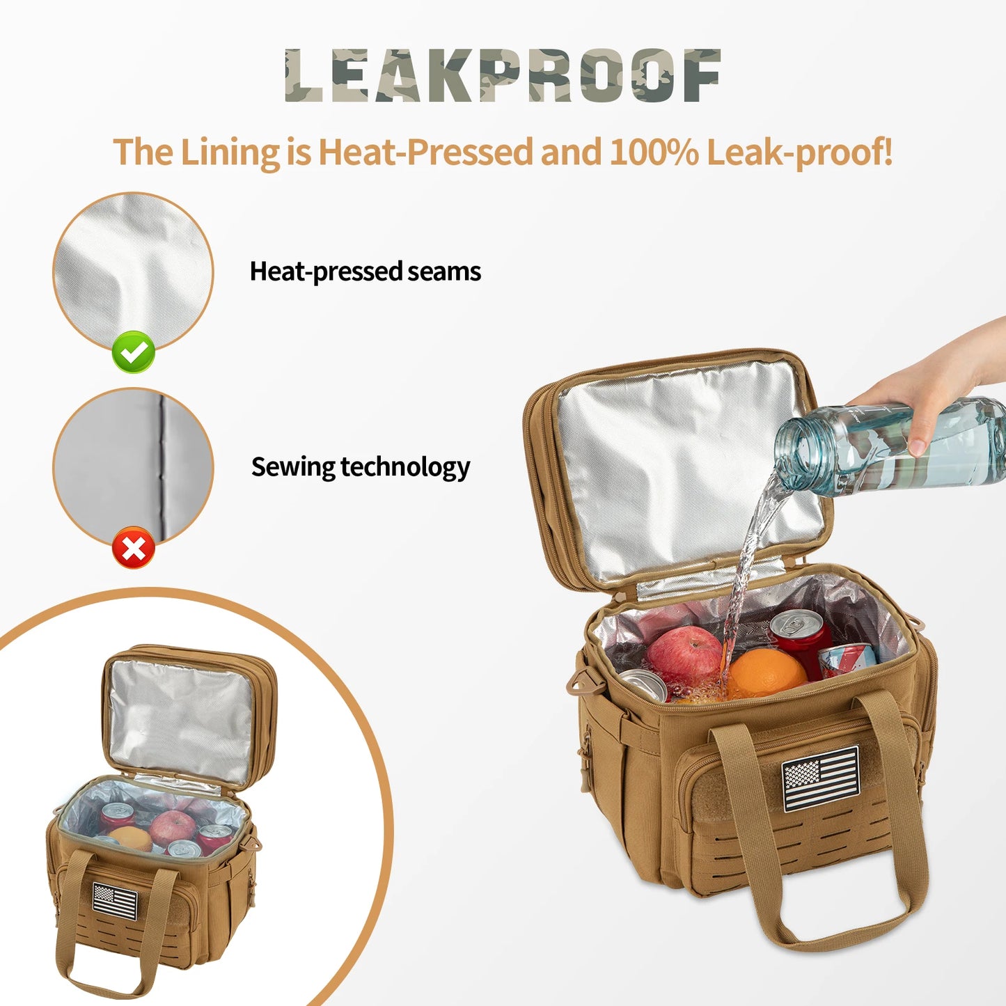 18L Insulated Cooler Bag Tactical Lunch Box for Men Expandable Work Camping Outdoor Picnic Heavy Duty Leakproof Thermal Bag